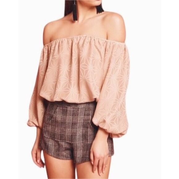 Stone Cold Fox Tops - STONE COLD FOX Rumi Silk Off-The-Shoulder Cropped Blouse Dusty Rose Size XS/S